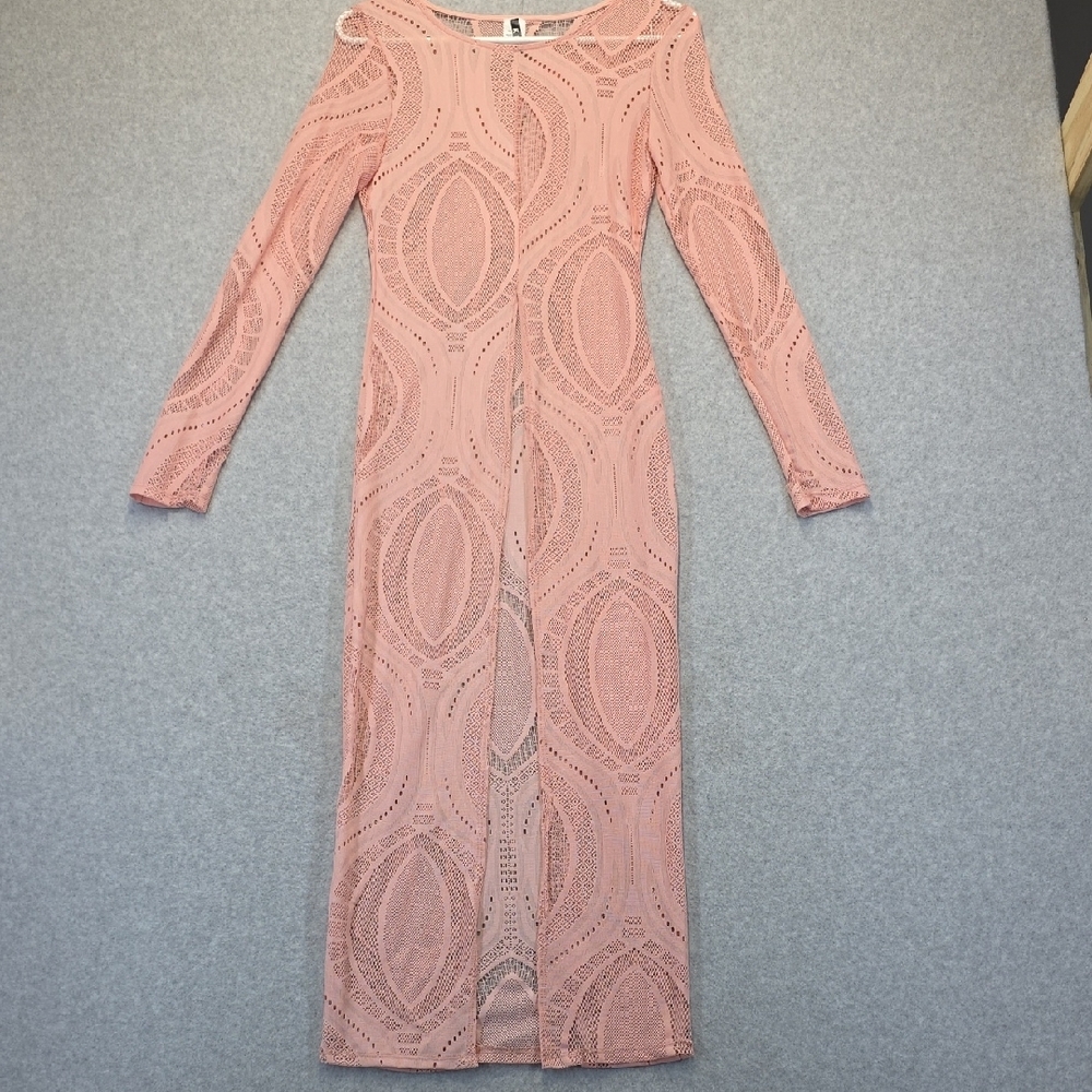 KTOO Pink Lace Mesh Bodycon Maxi Dress Women’s Small Long Sleeve